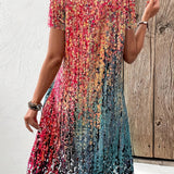 Women's Multicolor V Neck Short Sleeves Summer Dress | Mini