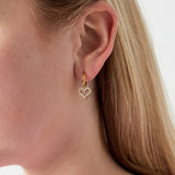 Gold Rhinestone Heart Earrings - Brilliant Romantic Design - 18K Gold Tone
