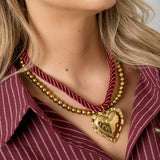 Gold Rope Heart Necklace - Braided Heart Charm - 18K Gold Tone