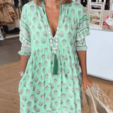 Women's V Neck 3/4 Sleeves Boho Style Dress | Maxi