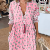 Women's V Neck 3/4 Sleeves Boho Style Dress | Maxi