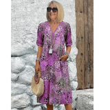 Women's Casual Loose Fit 3/4 Sleeve Midi Summer Dress | with Pockets