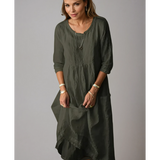 Women's Plain 3/4 Sleeve Round Neck Dress | Midi