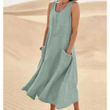 Women's Round Neck Sleeveless Summer Midi Dress | With Pockets