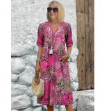 Women's Casual Loose Fit 3/4 Sleeve Midi Summer Dress | with Pockets