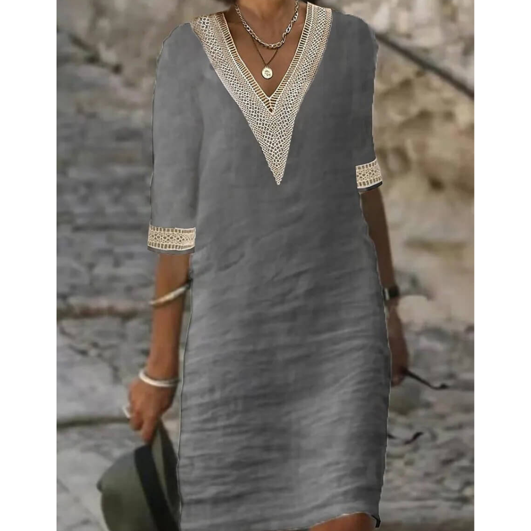 Women's 3/4 Sleeves V Neck Casual Dress | Mini