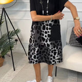 Women's Short Sleeve Contrast Print | Midi