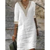 Women's 3/4 Sleeves V Neck Casual Dress | Mini