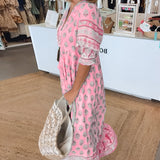 Women's V Neck 3/4 Sleeves Boho Style Dress | Maxi