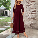 Women's Tummy Coverage A-line Round Neck Dress | Maxi