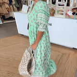 Women's V Neck 3/4 Sleeves Boho Style Dress | Maxi