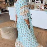 Women's V Neck 3/4 Sleeves Boho Style Dress | Maxi