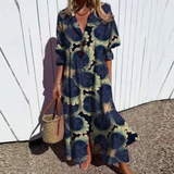 Women's Button Down Leafy Print Dress | Maxi