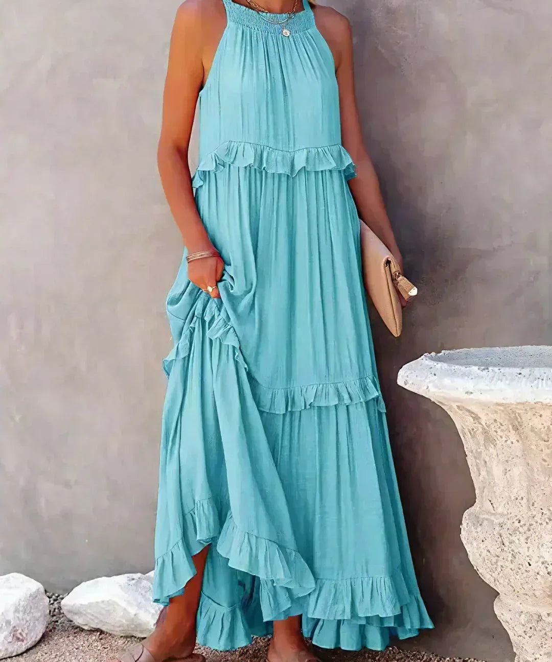 Women's Halter Summer Dress with Ruffles | Maxi