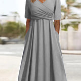 Women's Stylish V-Neck 3/4 Sleeve Wrap Dress | Midi