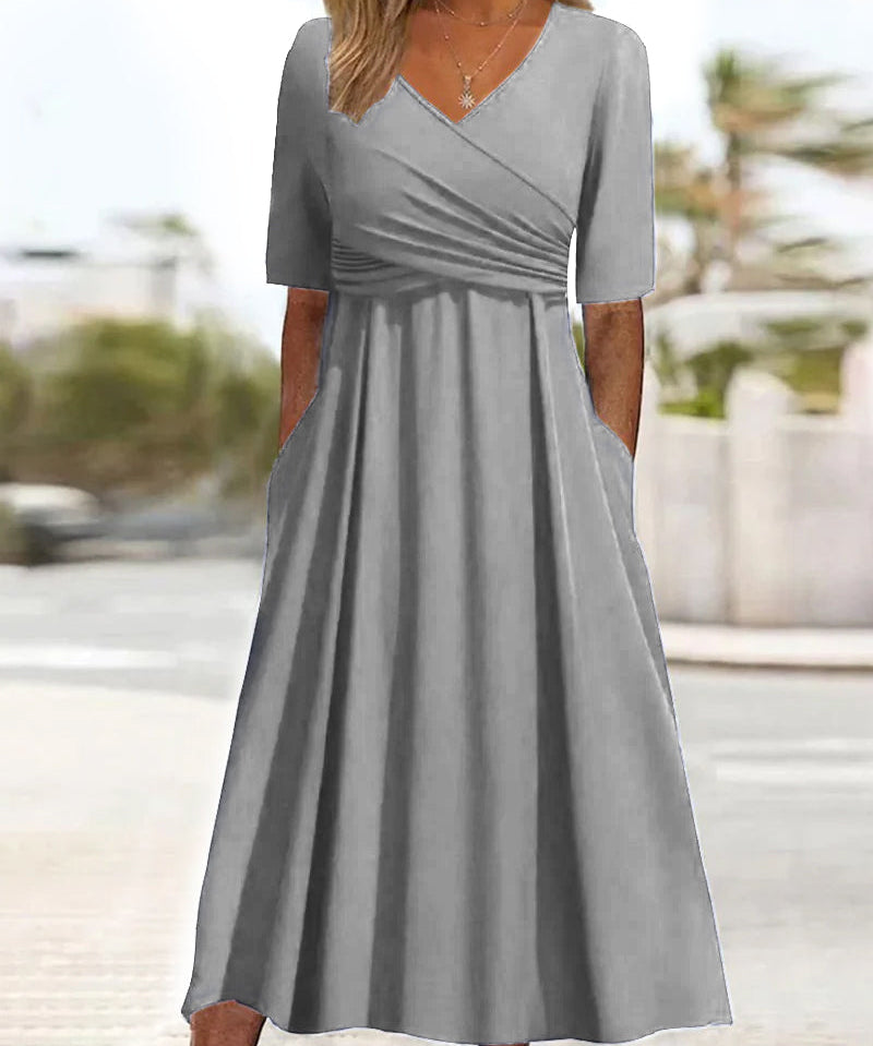 Women's Stylish V-Neck 3/4 Sleeve Wrap Dress | Midi