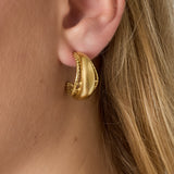 Gold Sculpted Gold Hoop Earrings - Architectural Design - 18K Gold Tone