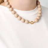 Gold Resin Beaded Necklace - Neutral Khaki Tones - 18K Gold Tone