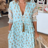 Women's V Neck 3/4 Sleeves Boho Style Dress | Maxi