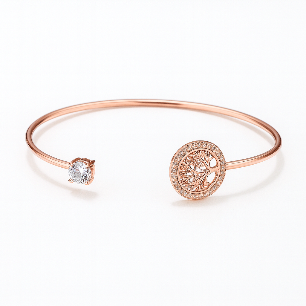 Adjustable Bracelet with Tree of Life Symbol and Crystal Detail