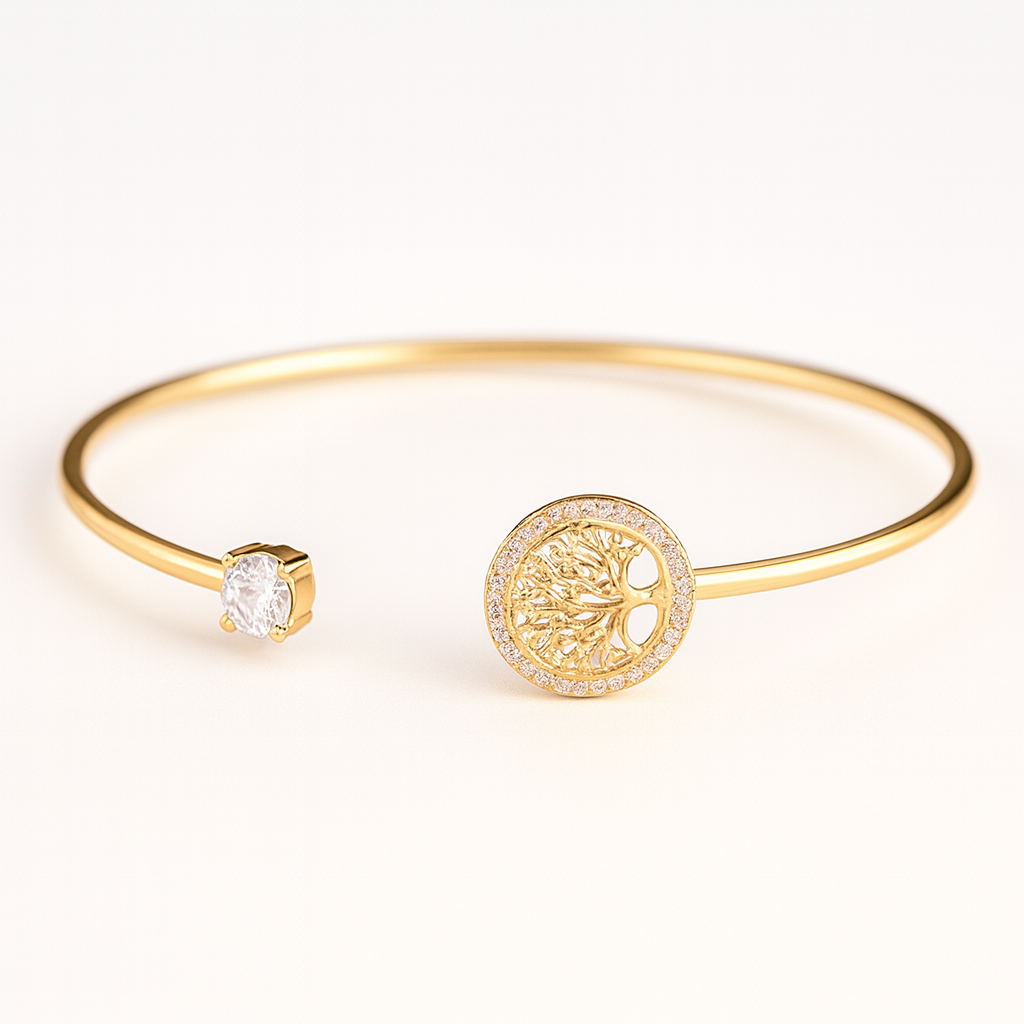 Adjustable Bracelet with Tree of Life Symbol and Crystal Detail