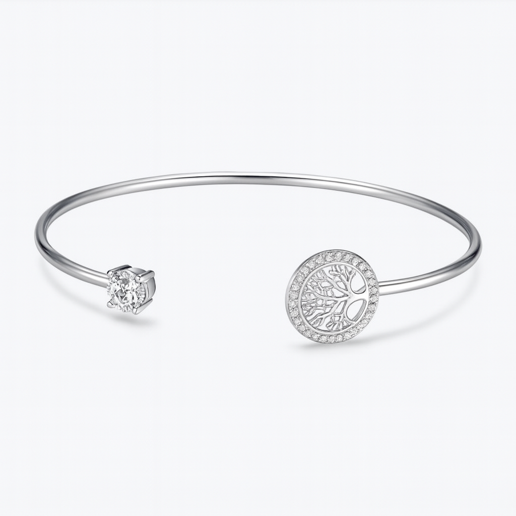 Adjustable Bracelet with Tree of Life Symbol and Crystal Detail