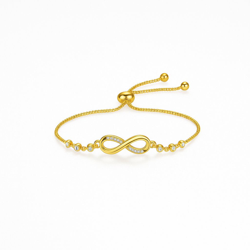 Adjustable Gold Infinity Bracelet with Crystal Highlights