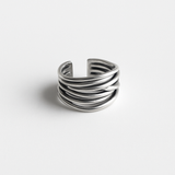 Adjustable Silver Tone Multi Band Ring with Layered Detailing