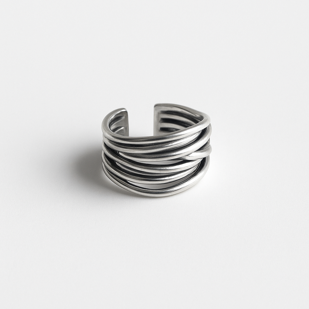 Adjustable Silver-Tone Multi-Band Ring with Layered Detail