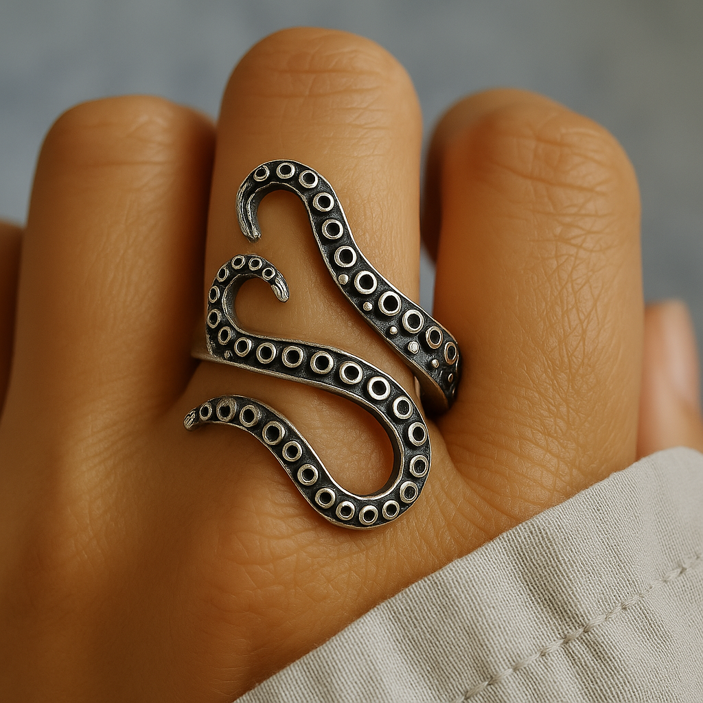 Adjustable Silver Ring Shaped Like Tentacle Design