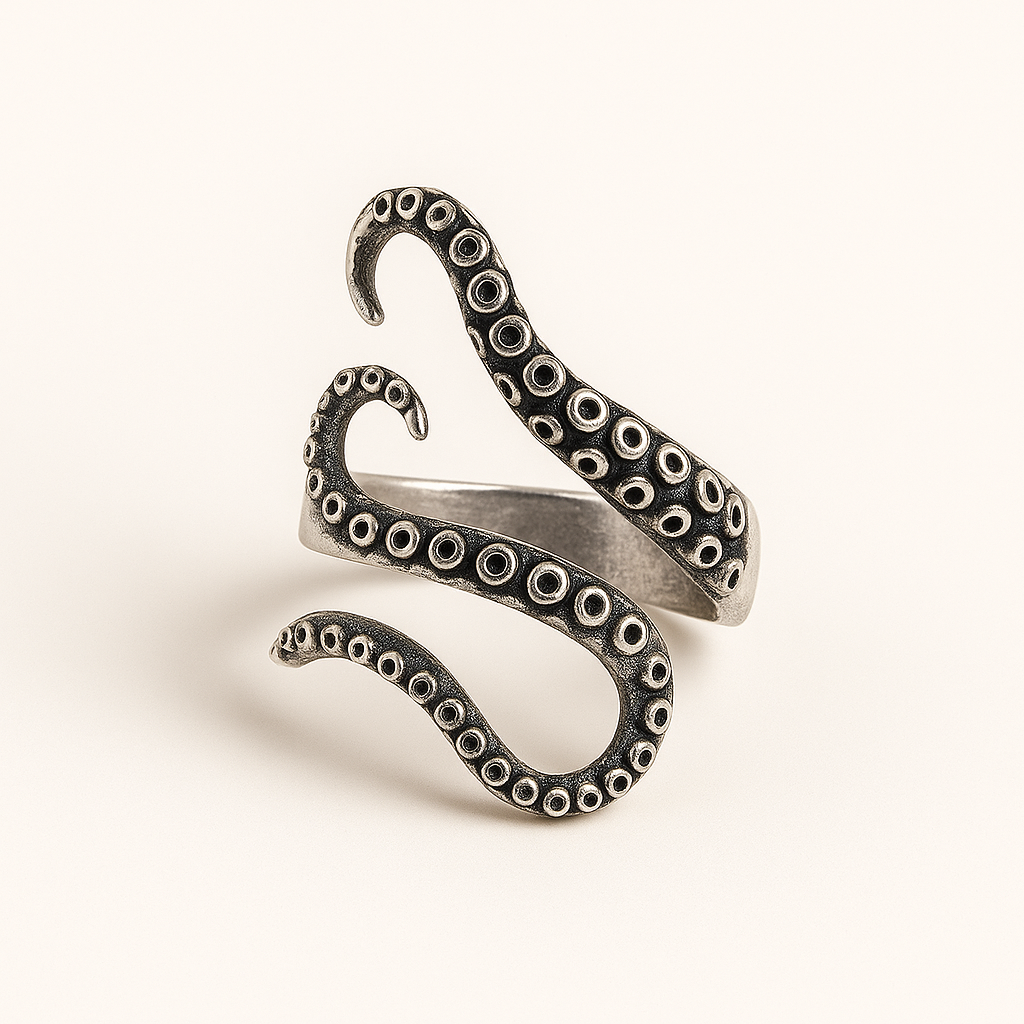 Adjustable Silver Ring Shaped Like Tentacle Design