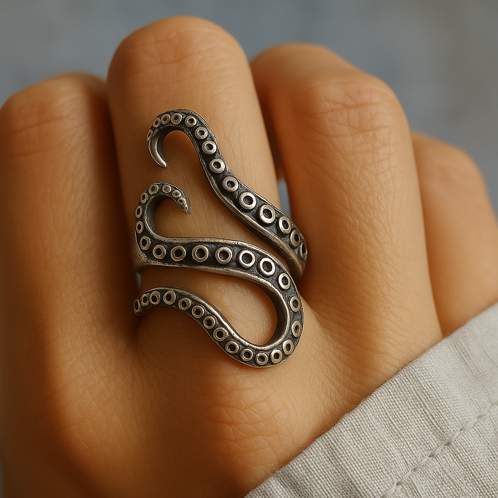 Adjustable Silver Ring Shaped Like Tentacle Design