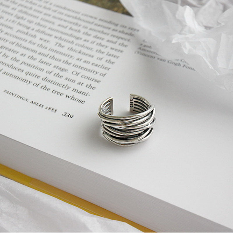 Adjustable Silver-Tone Multi-Band Ring with Layered Detail