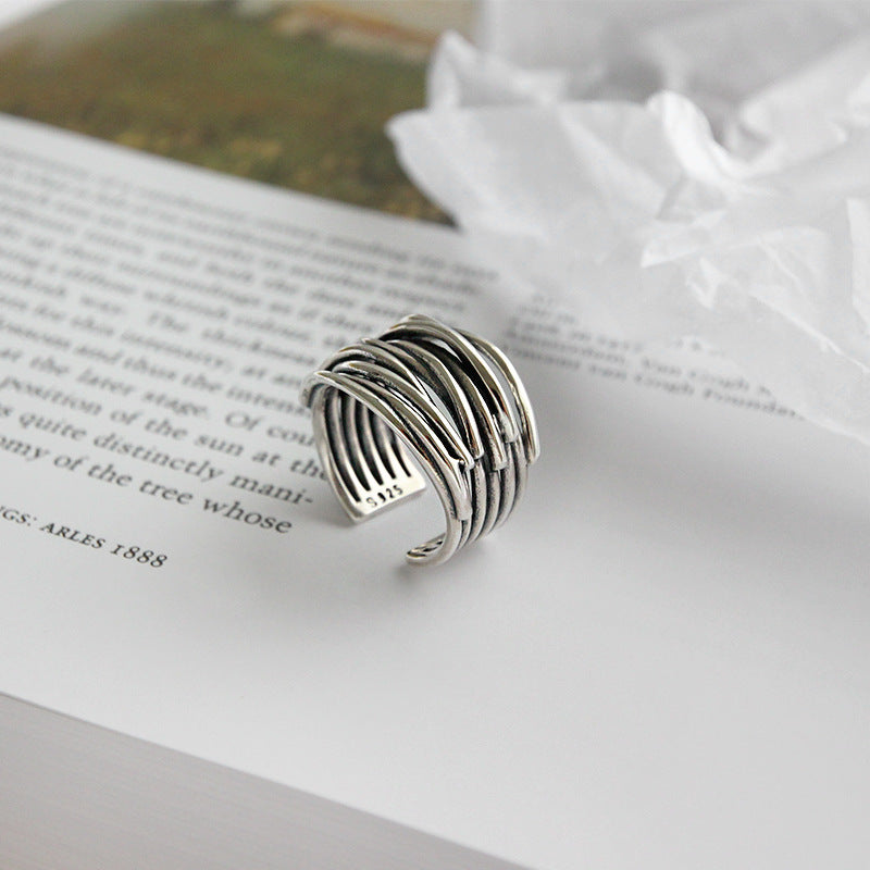 Adjustable Silver-Tone Multi-Band Ring with Layered Detail