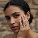 Adjustable Silver Tone Multi Band Ring with Layered Detailing