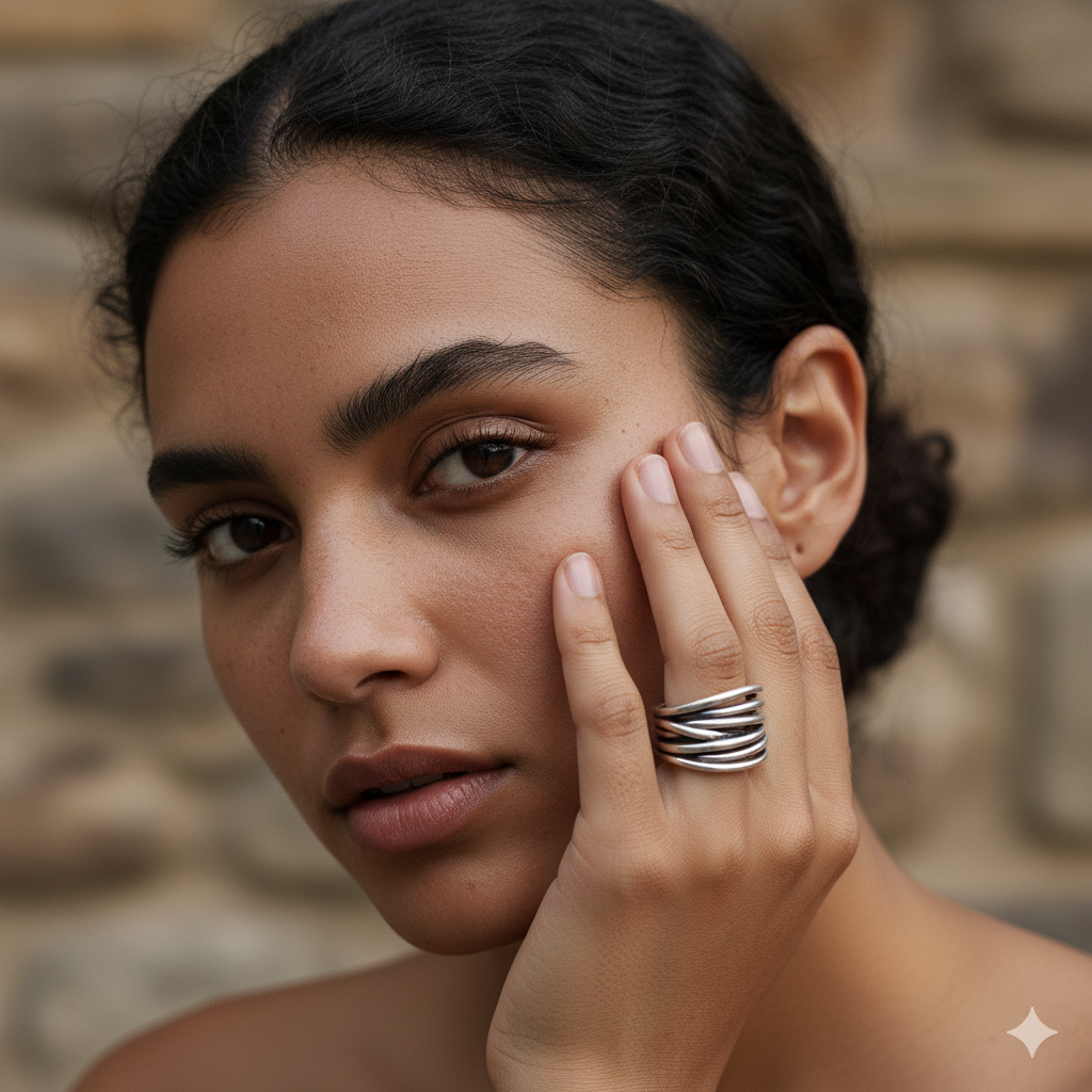 Adjustable Silver-Tone Multi-Band Ring with Layered Detail