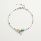 Beaded Beach Anklet with Blue Starfish and Shell Details