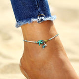 Beaded Beach Anklet with Blue Starfish and Shell Details