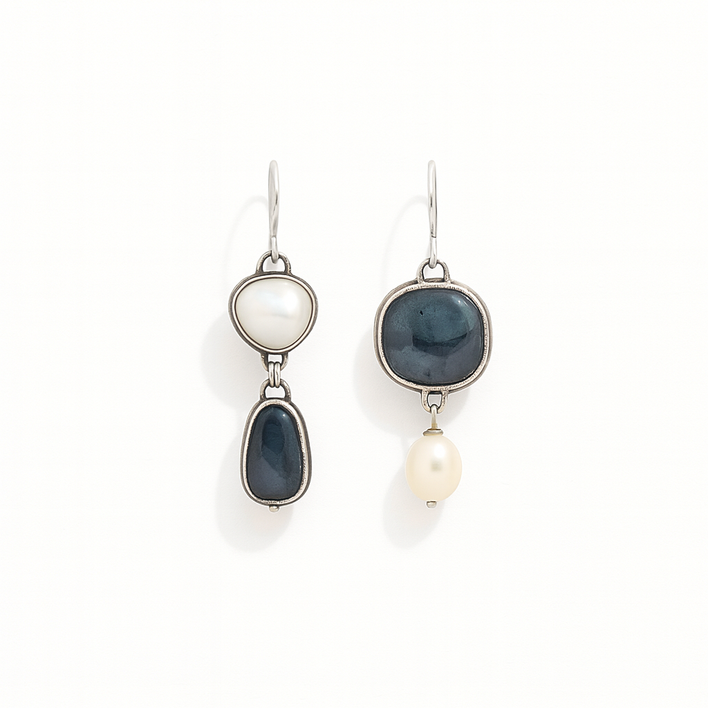 Blue Gemstone Drop Earrings with Freshwater Accents