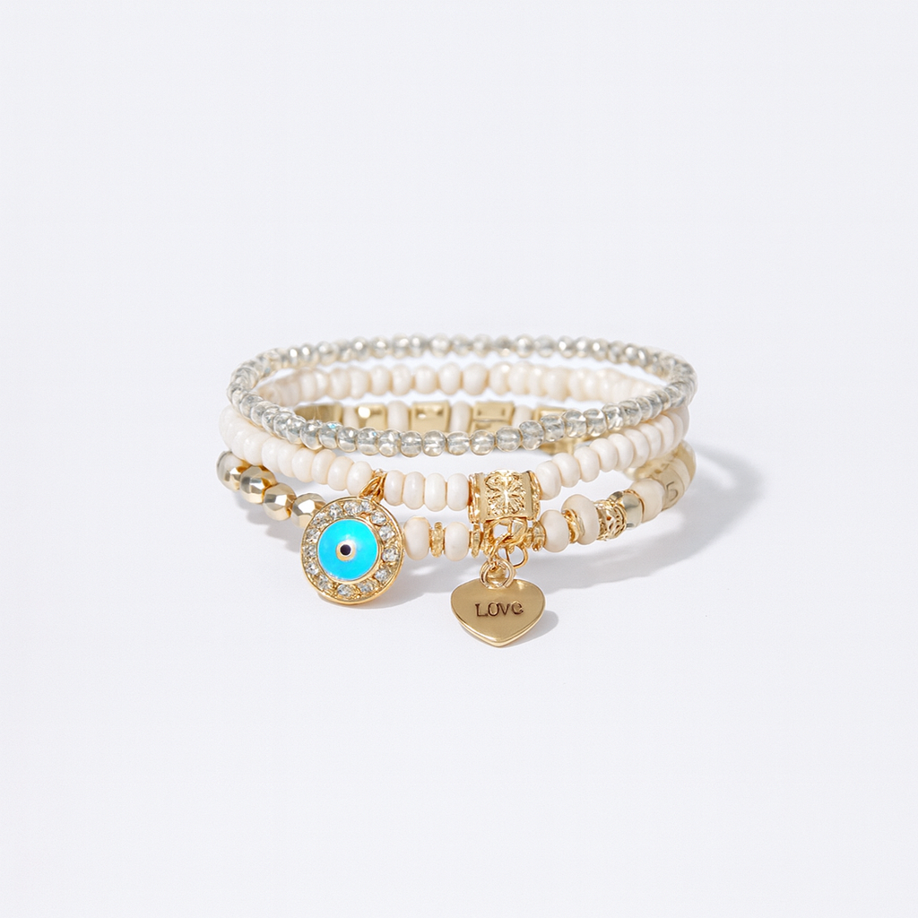 Bohemian Charm Bracelet Set with Hamsa and Evil Eye