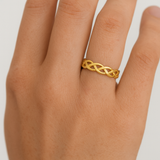 Gold Braided Ring - Open Interwoven Design - 18K Gold Tone - Stainless Steel