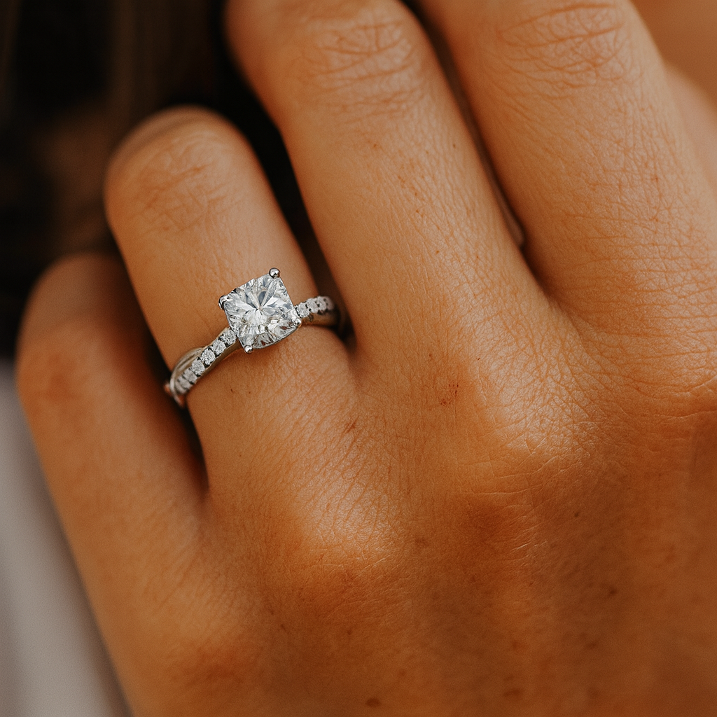 Braided Twist Band Ring with Cubic Zirconia Accent Stone