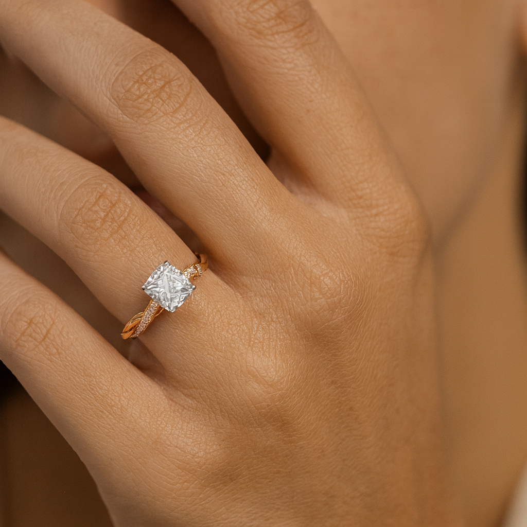 Braided Twist Band Ring with Cubic Zirconia Accent Stone