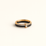 White Band Ring - Pave Zirconia Accents - 18K Gold Tone Trim - Ceramic Style