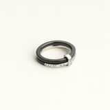 White Band Ring - Pave Zirconia Accents - 18K Gold Tone Trim - Ceramic Style
