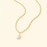 Gold Pearl Necklace - Teardrop Pearl Pendant - 18K Gold Tone - Polished Finish