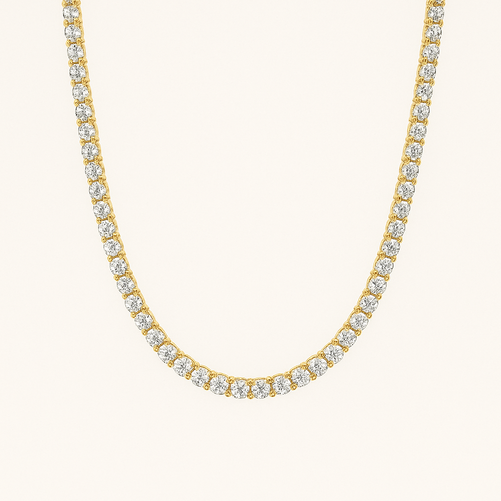 Gold-Tone Tennis Necklace with Clear Round Stones