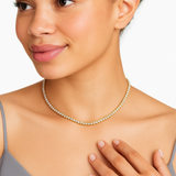 Gold-Tone Tennis Necklace with Clear Round Stones