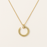 Gold Circle Necklace - Open Pendant with Zirconia - 18K Gold Tone - Stainless Steel