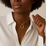 Gold Circle Necklace - Open Pendant with Zirconia - 18K Gold Tone - Stainless Steel